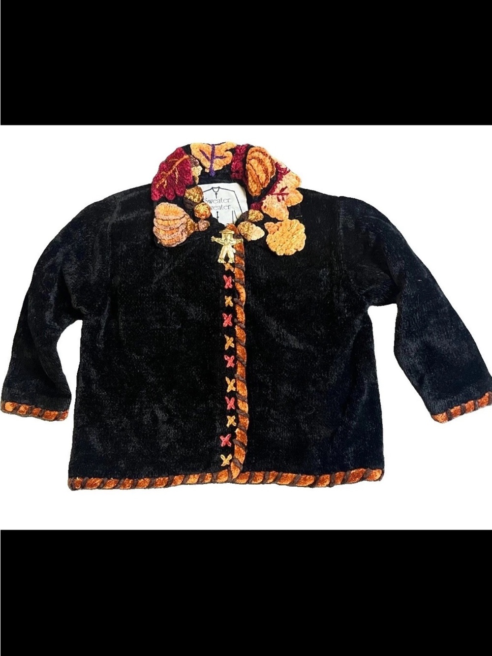 Vintage Sweater, Sweater Children’s Size 2 Fall Scarecrow Chenille 3D Cardigan